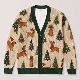 Dachshund Christmas Trees for Cozy Holiday Gatherings and Relaxed Winter Style at Home All-over Print Knitted Cardigan