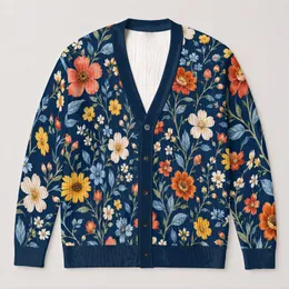 Navy Wildflower Blooms for Cozy Autumn Layering and Everyday Country Style for Her All-over Print Knitted Cardigan