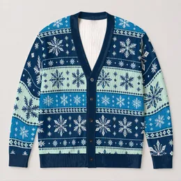 Blue Snowflake Motifs for Cozy Everyday Winter Layering and Holiday Gatherings for Women All-over Print Knitted Cardigan