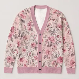 Blush Pink Floral Botanical Blooms for Everyday Elegance and Relaxed Resort Style Women All-over Print Knitted Cardigan