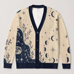 Celestial Moon Phases And Starry Night Sky For Relaxed Autumn Layering For Women All-over Print Knitted Cardigan