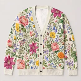 Watercolor Wildflower Garden Blooms for Fresh Spring Everyday Layering and Gifting Women All-over Print Knitted Cardigan