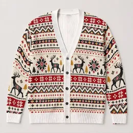 Reindeer Snowflakes And Evergreen Trees For Festive Winter Layering For Men Outdoors All-over Print Knitted Cardigan
