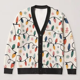 Multicolor Holiday Light Strings and Snowflake Motifs for Cozy Winter Parties and Nights All-over Print Knitted Cardigan