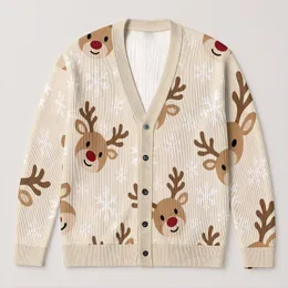 Reindeer Snowflake Holiday Motifs for Cozy Autumn Winter Layering and Festive Gatherings All-over Print Knitted Cardigan