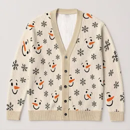 Snowman Faces And Black Snowflakes For Cozy Winter Holiday Layering, Women’s Gift All-over Print Knitted Cardigan