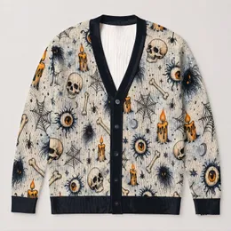Haunted Skull And Watchful Eye Motifs For Spooky Autumn Layering And Casual Style, Women All-over Print Knitted Cardigan