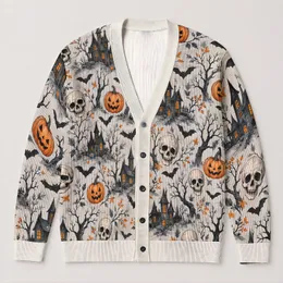 Haunted Houses, Skulls And Pumpkins For Halloween Gatherings And Autumn Layering All-over Print Knitted Cardigan