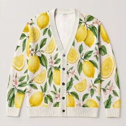 Bright Lemon And Citrus Motifs For Fresh Spring Layering And Easy Everyday Casual Style All-over Print Knitted Cardigan