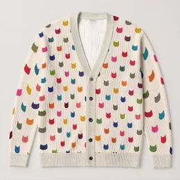 Colorful Cat Faces For Cozy Autumn Layering, Playful Feline Style For Women And Teens All-over Print Knitted Cardigan