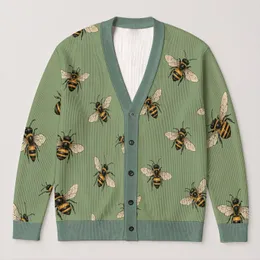 Honey Bee Motifs For Casual Garden Days And Everyday Layering For Modern Nature Lovers All-over Print Knitted Cardigan
