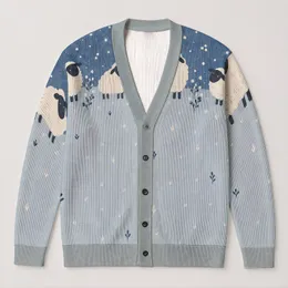 Blue Sheep Winter Motif For Cozy Weekend Layering And Casual Country Style Outfit All-over Print Knitted Cardigan