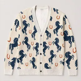 Navy Horse And Horseshoe Motif For Casual Western Equestrian Weekend Country Style All-over Print Knitted Cardigan