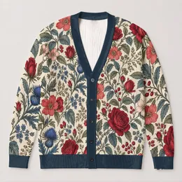 Vintage Botanical Blooms and Garden Florals for Everyday Layering and Office Wear All-over Print Knitted Cardigan