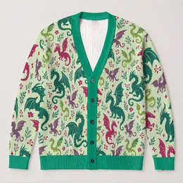 Whimsical Dragon Motifs for Casual Layering and Fantasy-Loving Everyday Style All-over Print Knitted Cardigan