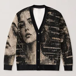 Abstract Face Motif for Everyday Streetwear Layering and Modern Men’s Style All-over Print Knitted Cardigan