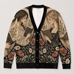 Vintage Botanical Readers and Wildflowers for Relaxed Everyday Layering Wear All-over Print Knitted Cardigan