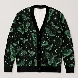 Emerald Moth Constellations for Nighttime Layering and Casual Streetwear Style for Men All-over Print Knitted Cardigan
