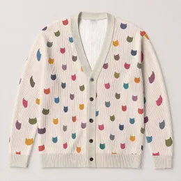 Colorful Cat Faces for Playful Everyday Layering, Cozy Weekends, and Gift Giving All-over Print Knitted Cardigan