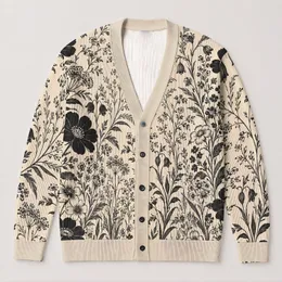 Black Botanical Meadow Florals for Relaxed Autumn Layering and Everyday Women’s Style All-over Print Knitted Cardigan