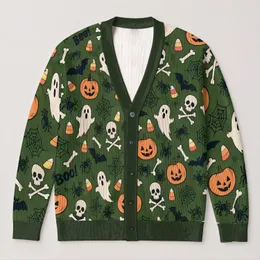 Halloween Pumpkin Ghost Skull Candy Corn Motifs for Autumn Layering and Festive Fans All-over Print Knitted Cardigan
