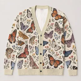 Vintage Butterfly Meadow Motifs for Relaxed Spring and Autumn Layering Women Nature Lover All-over Print Knitted Cardigan