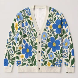 Blue Wildflower Garden for Relaxed Autumn Layering and Everyday Style, Gift for Mom All-over Print Knitted Cardigan