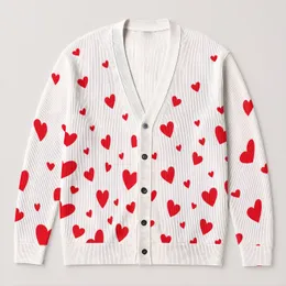 Red Heart Motif Valentine Layering Style for Casual Commuting and Date Nights for Women All-over Print Knitted Cardigan