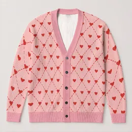 Pink Heart Diamond Motif For Romantic Valentine's Layering And Everyday Wear Gift Ready All-over Print Knitted Cardigan