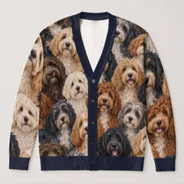 Shaggy Dog Faces for Cozy Everyday Layering, Weekend Walks, and Gifts for Pet Lovers All-over Print Knitted Cardigan