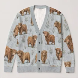 Highland Cow Farmhouse Style for Cozy Countryside Layering and Everyday Weekend Outings All-over Print Knitted Cardigan