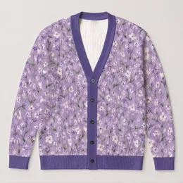 Lavender Wildflower Hearts For Everyday Layering, Cottagecore Style, And Spring Days All-over Print Knitted Cardigan