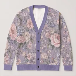 Lavender Vintage Floral Blooms For Everyday Commutes And Casual Autumn Layering For Women All-over Print Knitted Cardigan