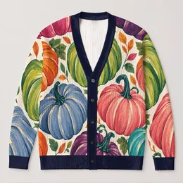 Colorful Harvest Pumpkins for Autumn Gatherings and Everyday Layering, Women’s Style All-over Print Knitted Cardigan