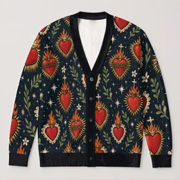 Sacred Heart Sunburst Motifs For Romantic Autumn Layering And Everyday Boho Style All-over Print Knitted Cardigan