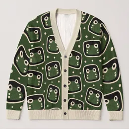 Green Frog Face Motifs for Casual Autumn Layering and Playful Youthful Street Style All-over Print Knitted Cardigan