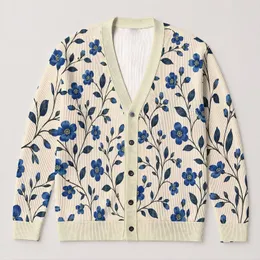 Blue Wildflower Vines for Office, Weekend Layering, and Autumn Garden Style for Women All-over Print Knitted Cardigan