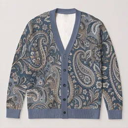 Blue Gray Paisley Florals for Relaxed Everyday Layering and Youthful Weekend Style All-over Print Knitted Cardigan