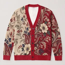 Burgundy Paisley Florals for Relaxed Autumn Layering and Everyday Bohemian Weekend Style All-over Print Knitted Cardigan