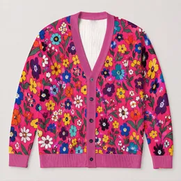Colorful Floral Blooms for Everyday Layering, Casual Spring Outings for Chic Women All-over Print Knitted Cardigan
