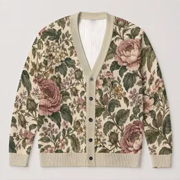 Muted Botanical Roses And Vining Florals For Everyday Layering And Garden Style Wardrobe All-over Print Knitted Cardigan