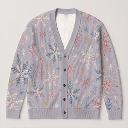 Pastel Snowflake Motifs For Cozy Winter Layering And Everyday Holiday Style Gifting All-over Print Knitted Cardigan