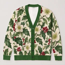 Green Holly Berry Floral Motif for Festive Layering and Everyday Holiday Wardrobes All-over Print Knitted Cardigan