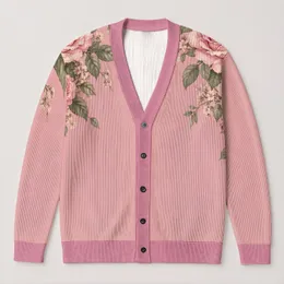 Vintage Pink Rose Floral Everyday Layering Style for Women, Romantic Boho Gift Idea All-over Print Knitted Cardigan