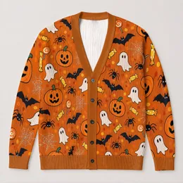 Grinning Pumpkin Ghosts And Bats For Halloween Nights And Cozy Autumn Gatherings All-over Print Knitted Cardigan