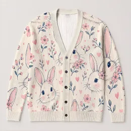 Pastel Bunny Sweetheart Motif for Easter Layering and Everyday Spring Style Women All-over Print Knitted Cardigan