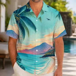 Coconut Palm Coastline at Sunset for Beach Vacations and Island Getaways for Men Hawaiian Shirt
