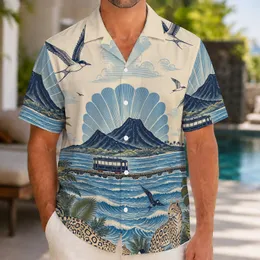 Ocean Train Tropical Mountain Escape for Beach Holidays and Summer Travel for Men Hawaiian Shirt