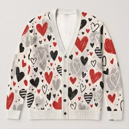 Red Black Heart Motif Valentine Style for Date Nights and Everyday Layering for Women All-over Print Knitted Cardigan