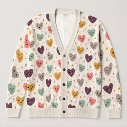 Cute Heart Faces for Cozy Autumn Layering, Playful Everyday Style for Women and Teens All-over Print Knitted Cardigan